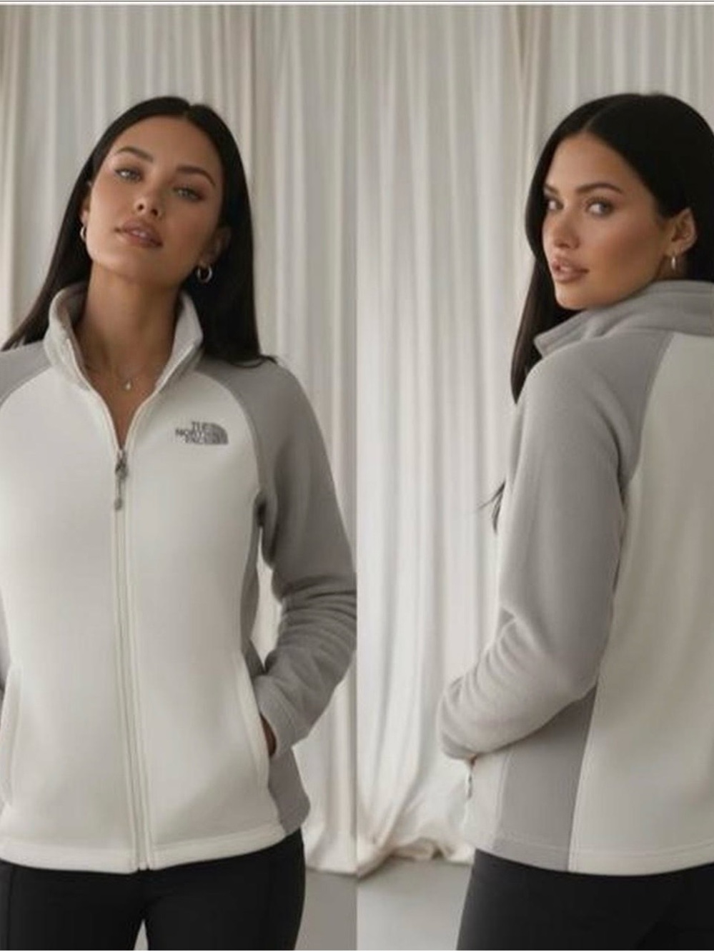 The North Face White & Light Gray Full-Zip Fleece Jacket